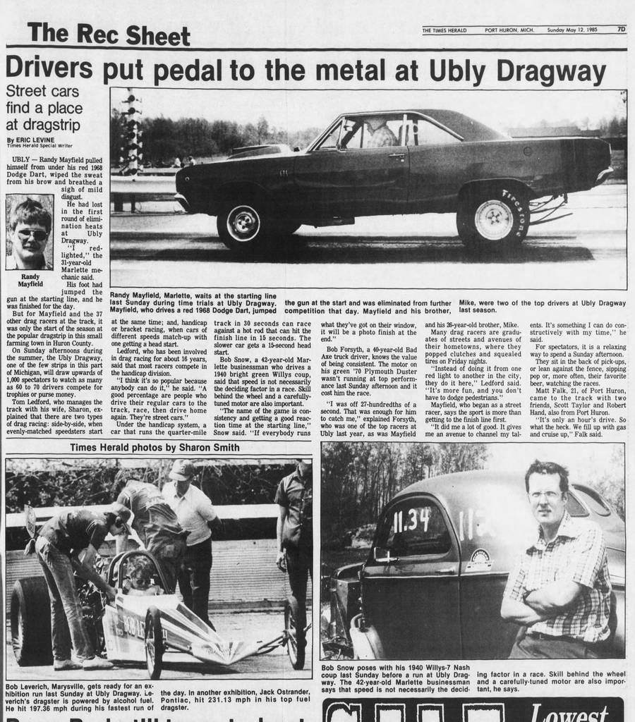 Ubly Dragway - 1985 Article On Track
